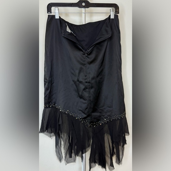 Adrianna Papell black satin and gauze asymmetrical embroidered beaded skirt 10 - Picture 8 of 12